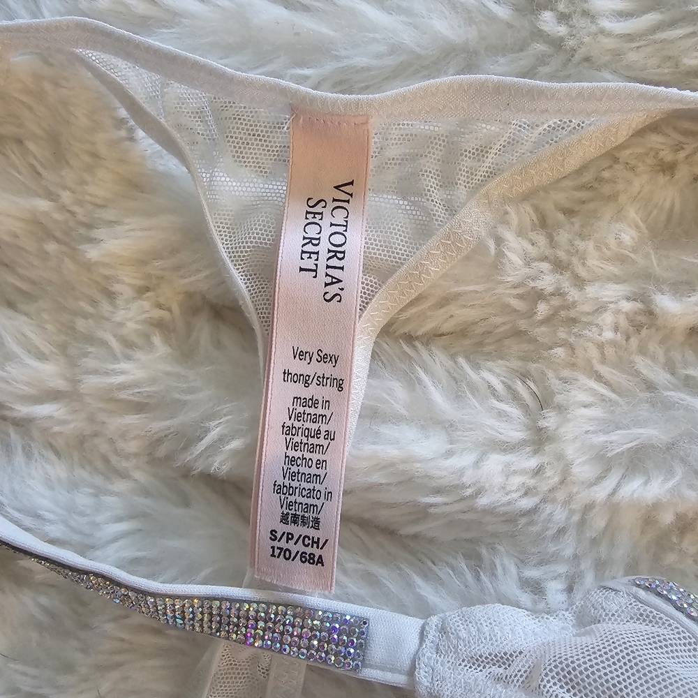 Victoria's Secret White Sheer Shine Thong Small - Picture 2 of 3